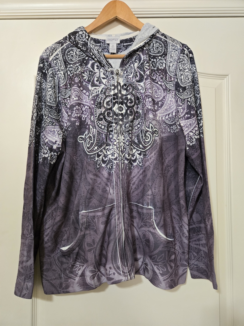 Vintage Chico's Purple Paisley Zip-Front Retro Jacket with Hood Stylish Fall